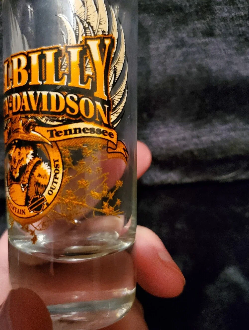 Hillbilly Harley-Davidson Gatlinburg TN Tall Shot Glass Smoky Mountain Outpost